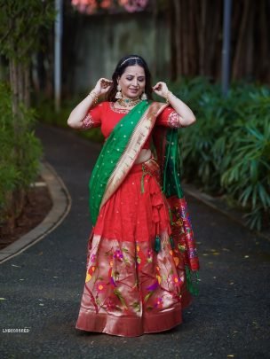 Red Paithani Jacquard Silk Lehenga Choli With Hand Work Blouse