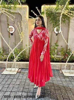 Red Valentine Alia Cut Chiffon Kurtis