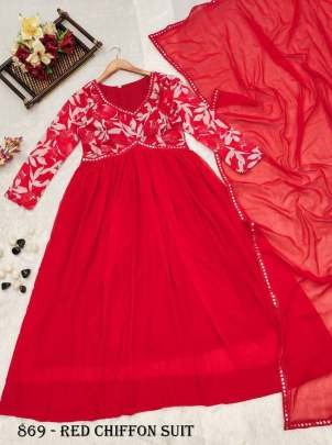 Red Valentine Alia Cut Chiffon Kurtis