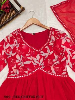 Red Valentine Alia Cut Chiffon Kurtis