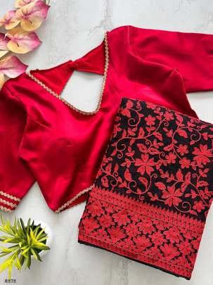 Red Party Wear Embroidery Work Georgette Saree