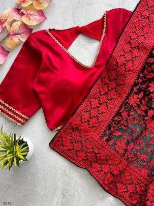 Red Party Wear Embroidery Work Georgette Saree