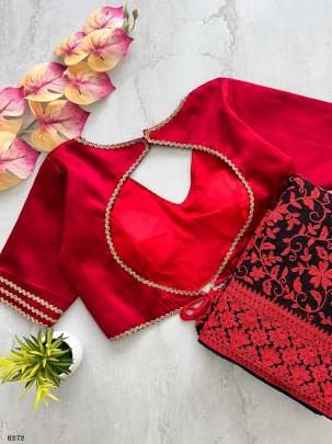 Red Party Wear Embroidery Work Georgette Saree