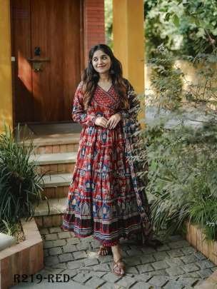 Red Pure Cotton Readymade Anarkali Suits Sets