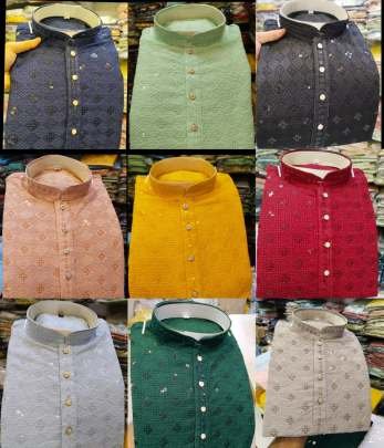 Red Rayon Sequence Work Kurta And Pyjama