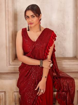 Red Ready To Wear Saree with Sequence Blouse 108152 A