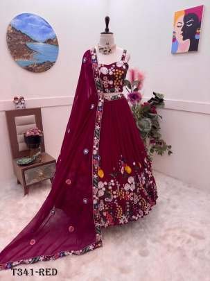 Red Real Modeling Georgette Lehenga Choli