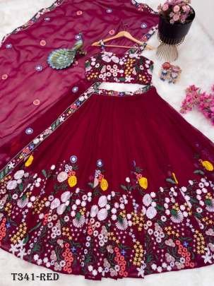 Red Real Modeling Georgette Lehenga Choli