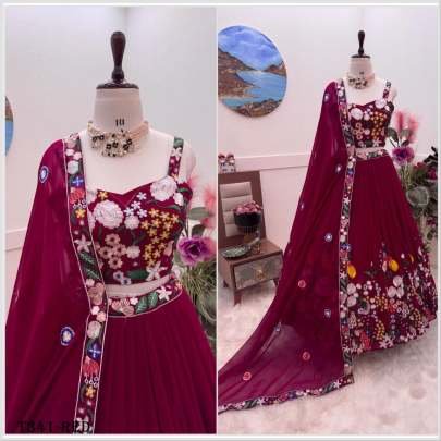 Red Real Modeling Georgette Lehenga Choli