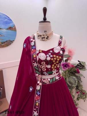 Red Real Modeling Georgette Lehenga Choli