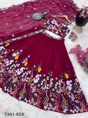 Red Real Modeling Georgette Lehenga Choli