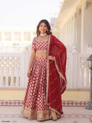 Red Sequence Embroidered Lehenga Choli With 3 5 Meter Flair