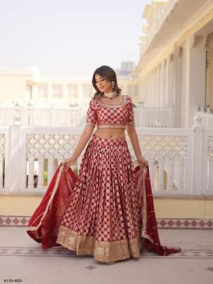 Red Sequence Embroidered Lehenga Choli With 3 5 Meter Flair