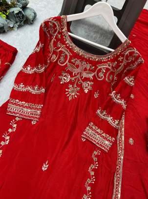 Red Sequence,Embroidery  Work Top Sharara With Dupatta