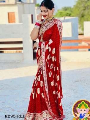 Red Siroski Paan Work Pure Viscose Georgette Saree