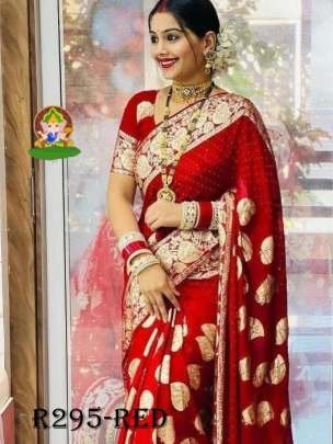 Red Siroski Paan Work Pure Viscose Georgette Saree