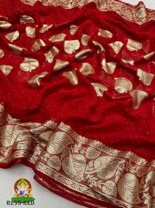 Red Siroski Paan Work Pure Viscose Georgette Saree
