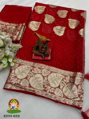 Red Siroski Paan Work Pure Viscose Georgette Saree