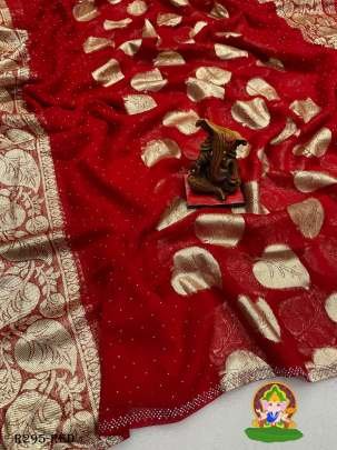Red Siroski Paan Work Pure Viscose Georgette Saree