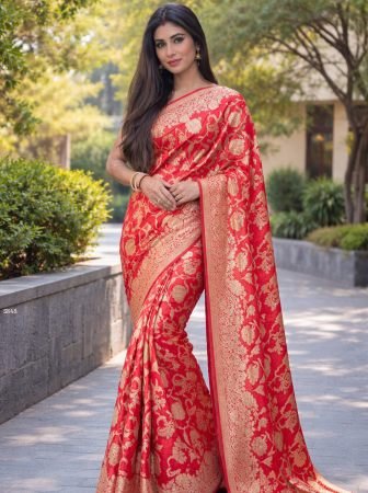 Red Soft Lichi Silk Saree with Rich Pallu And Jacquard Work