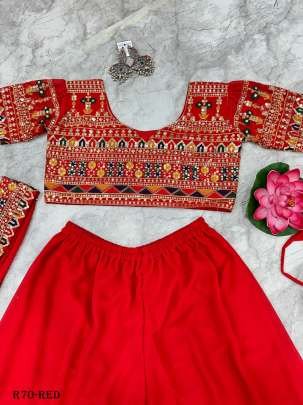 Red Uniqe Georgette Sequence Sharara Suits With Blouse And Dupatta