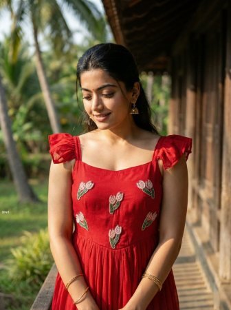 Red Vichitra Silk Anarkali Dress with Beads And Kardana Handwork