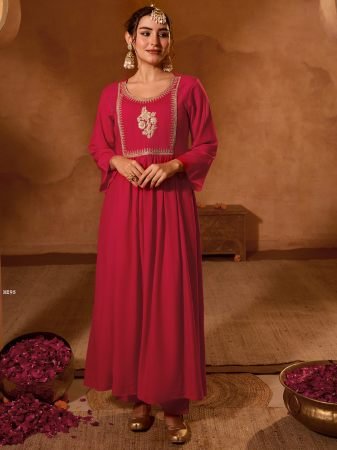 Red Viscose Silk Embroidered Straight Kurta With Pant And Dupatta Set