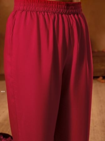 Red Viscose Silk Embroidered Straight Kurta With Pant And Dupatta Set