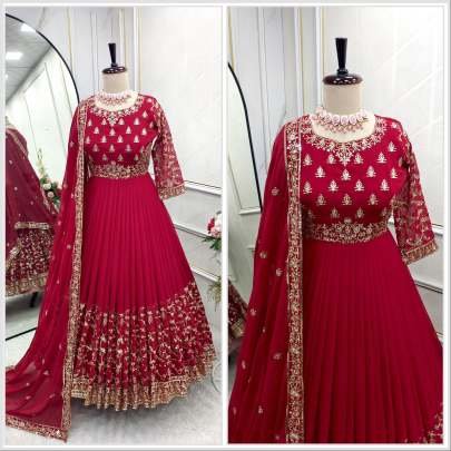 Red Wedding 5mm Sequence And Embroidery Work Pure Georgette Gown
