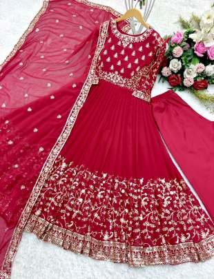 Red Wedding 5mm Sequence And Embroidery Work Pure Georgette Gown