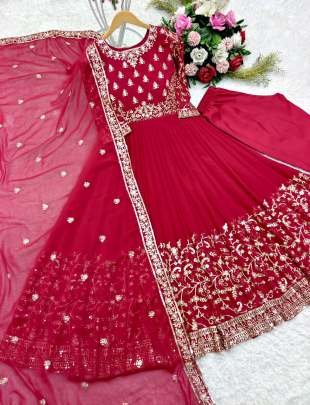 Red Wedding 5mm Sequence And Embroidery Work Pure Georgette Gown