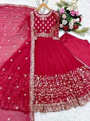 Red Wedding 5mm Sequence And Embroidery Work Pure Georgette Gown