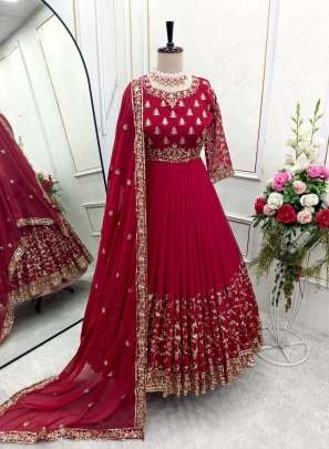 Red Wedding 5mm Sequence And Embroidery Work Pure Georgette Gown