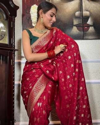 Red Wedding Pure Copper Zari Banarasi Soft Silk Saree