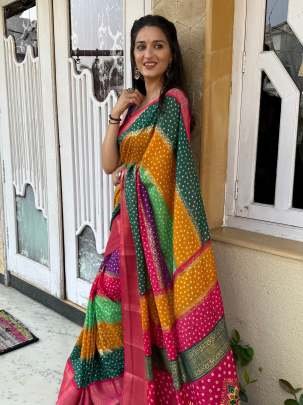 Regular Wear Fancy Pink Bandhej Print Leheriya Saree