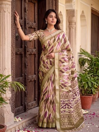 Regular Wear Olive Green Linen Saree 