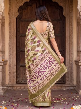 Regular Wear Olive Green Linen Saree