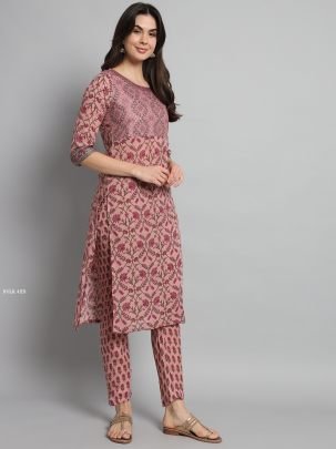 Regular Wear Pink Cotton Printed Kurti Pant with Dupatta set
