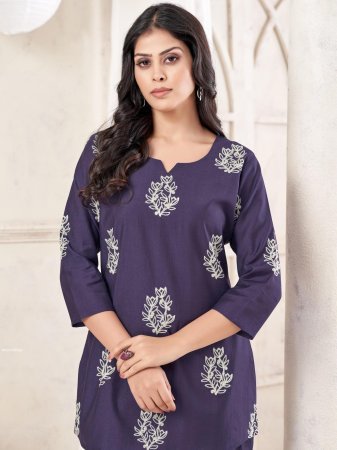 Regular Wear Purple Chinon Palazzo Style  Co-ord Set