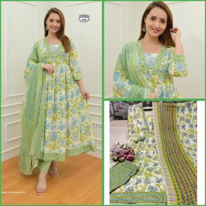 Reyon cotton with Beautiful Flowers Prints Anarkali suit