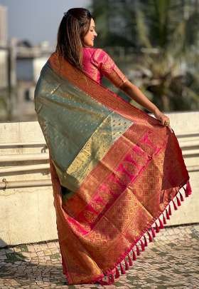 Rich Color Zari Weaving Soft Tissue Saree With Unstitch Blouse