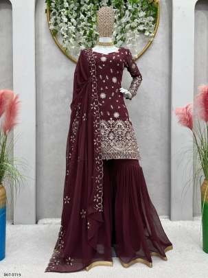 Rich Maroon Embroidered Kurta with Sharara Set