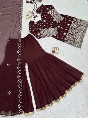 Rich Maroon Embroidered Kurta with Sharara Set