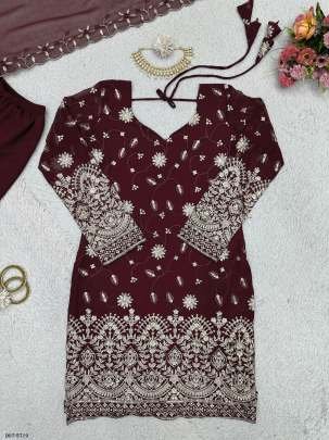 Rich Maroon Embroidered Kurta with Sharara Set