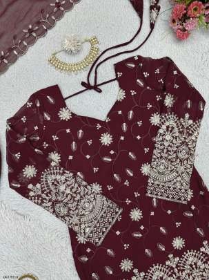 Rich Maroon Embroidered Kurta with Sharara Set