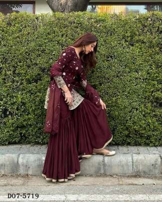 Rich Maroon Embroidered Kurta with Sharara Set