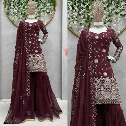 Rich Maroon Embroidered Kurta with Sharara Set