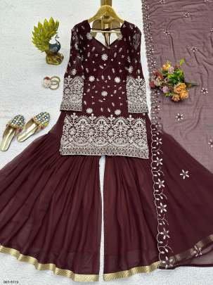 Rich Maroon Embroidered Kurta with Sharara Set