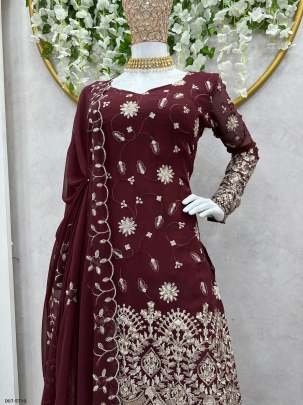 Rich Maroon Embroidered Kurta with Sharara Set