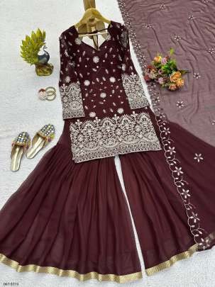 Rich Maroon Embroidered Kurta with Sharara Set
